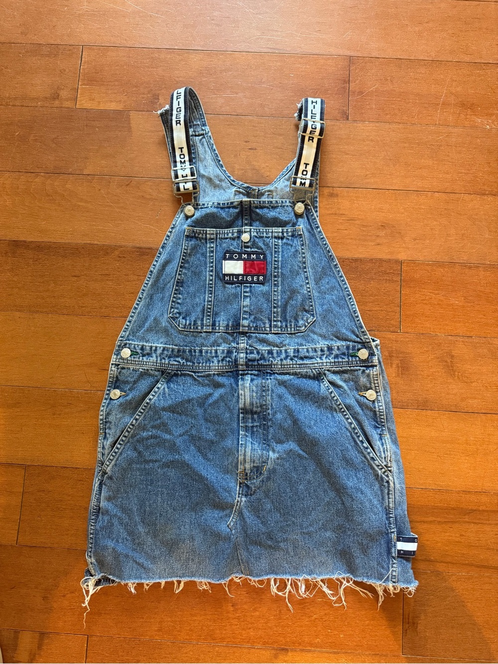 Vintage Tommy Hilfiger Blue Denim Overall Mini Dress sz S